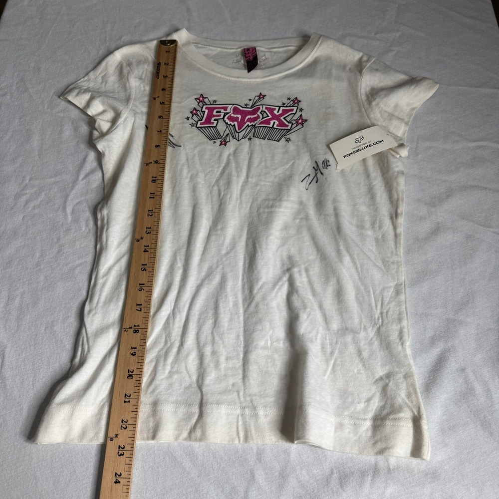 Vintage Y2K Fox Racing Stargaze Tee White Glitter Graphic T-Shirt Sz Large NEW - Picture 11 of 13